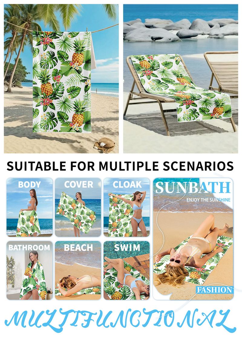 Asciugamano da spiaggia con stampa di frutta tropicale - Microfibra ultra morbida con flanella bifacciale (a rapida asciugatura, super assorbente, per vacanze in piscina e viaggi)_voghion.com