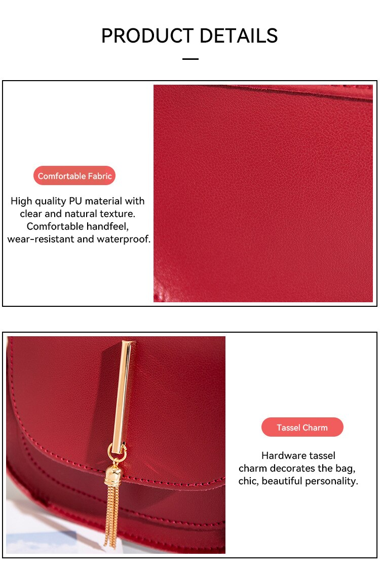 New Golden Tassel Double Layer Semi Circle Solid Color One Shoulder Saddle Bag Fashion Casual Women Small Bag_voghion.com