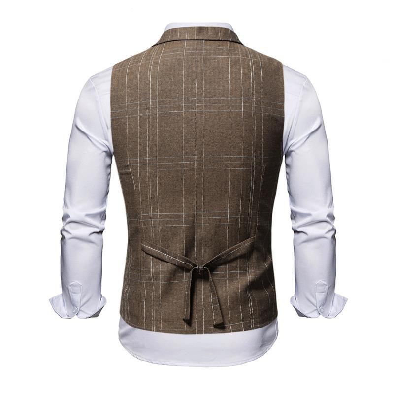Men's striped plaid single-breasted casual tank top_voghion.com