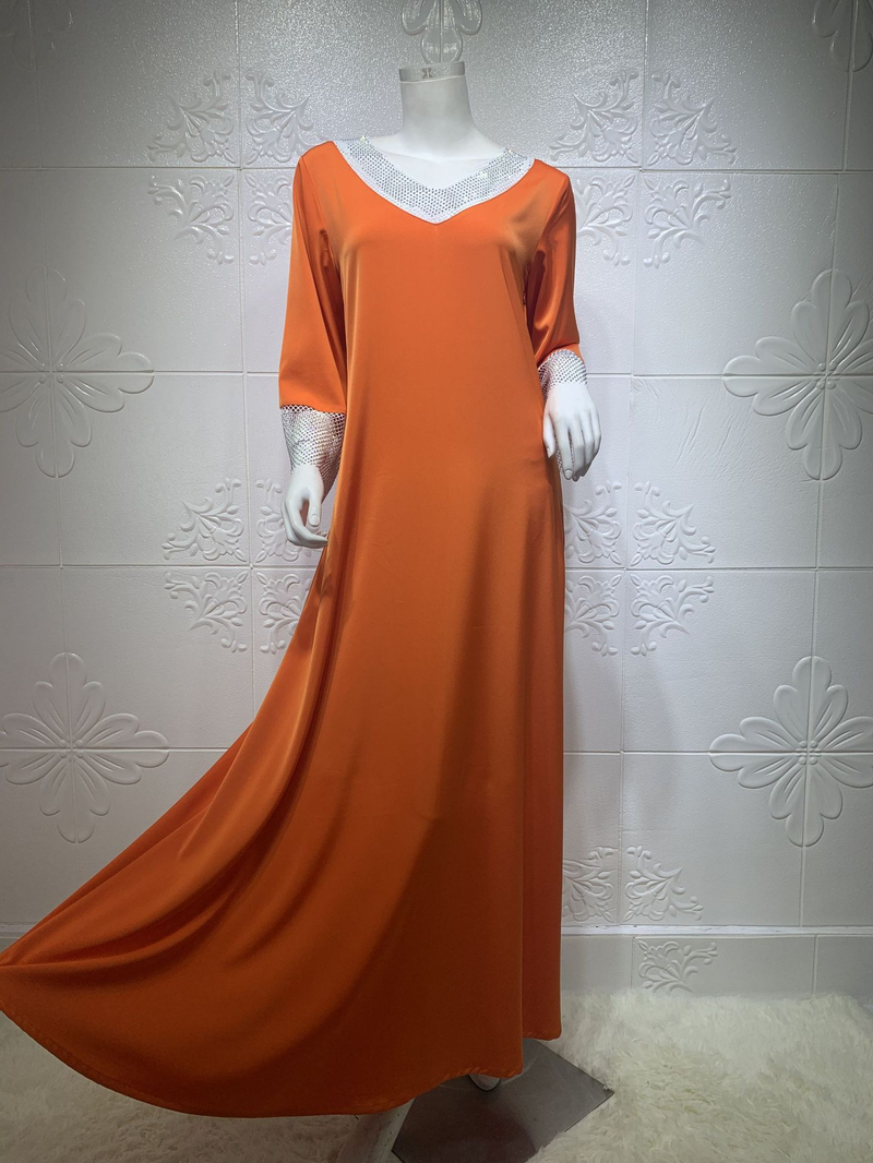 Abito lungo da donna in maglia di diamanti con paillettes in raso per donne musulmane_voghion.com