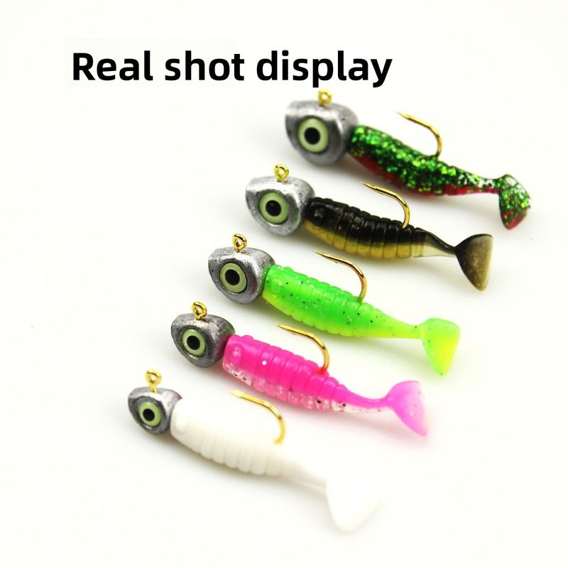 Luminous Root Lure Micro Lead Head Hook Set Bass Mandarin Fish Sea Fishing Wave T Tail Small Soft Worm 3cm_voghion.com