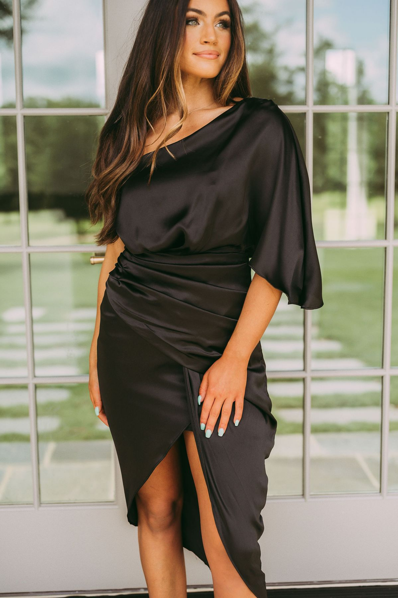 Women's sexy unilateral sleeve irregular skirt dress evening dress_voghion.com