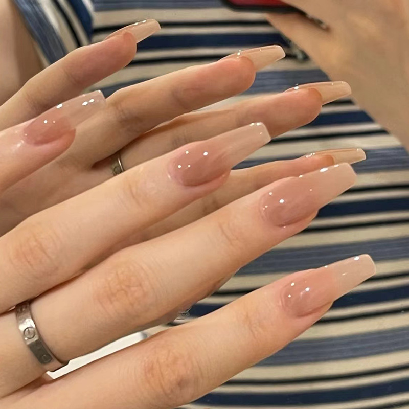 Simple 24Pcs Glitter Pink False with Jelly Glue Round Head Almond Fake Manicure Wearable Full Cover Press on_voghion.com