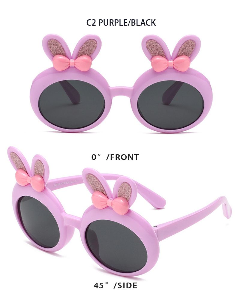Sonnenbrille für Mädchen, Kindersonnenbrille für Mädchen, süße lila Hasenohren, Schleife, TPE-E, weiches Silikon, polarisiert, blendfrei, UV-Schutz, neu_voghion.com