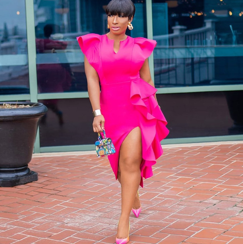 Weihnachten Thanksgiving Halloween Valentinstag Damen 2022 Solides großes geteiltes unregelmäßiges Bankettkleid_voghion.com