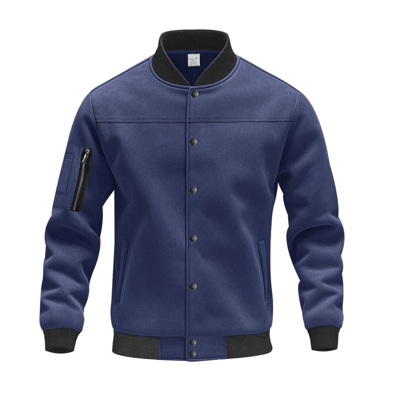 Men's Retro Baseball Jacket – Heavyweight Suede Cardigan With Button Front, Vintage Flight Bomber Style_voghion.com