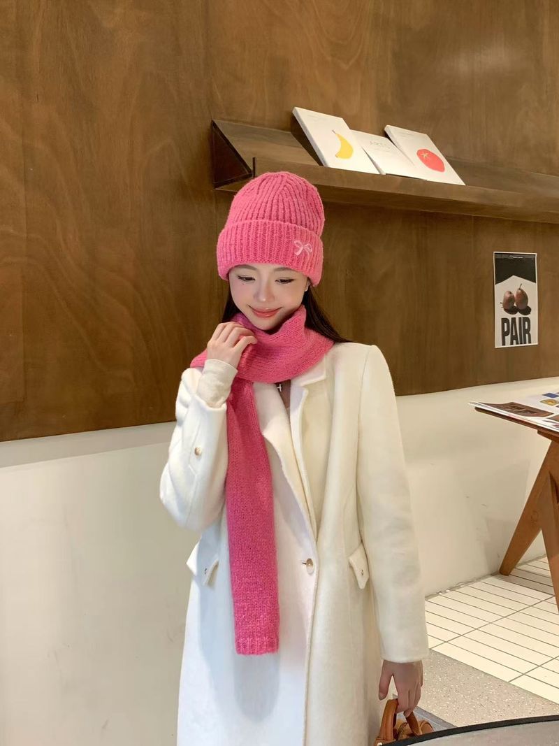 Sciarpa calda in lana lavorata a maglia con fiocco ricamato invernale da donna_voghion.com