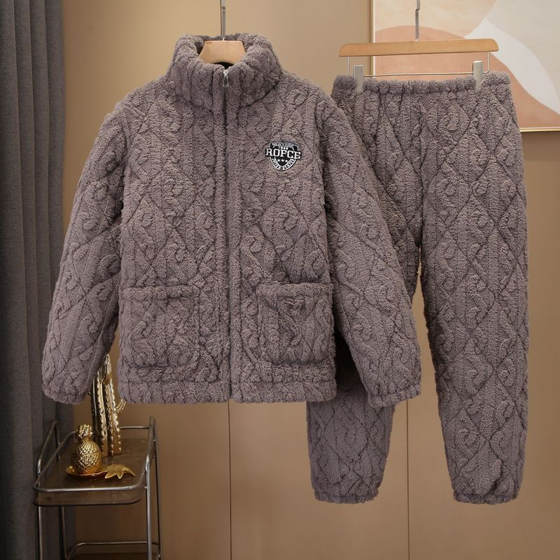 Muška odjeća, pidžama od koraljnog flisa, jesenski i zimski stil, troslojna prošivena, zadebljana i baršunasta, topla flanelska muška kućna odjeća, odijelo_voghion.com