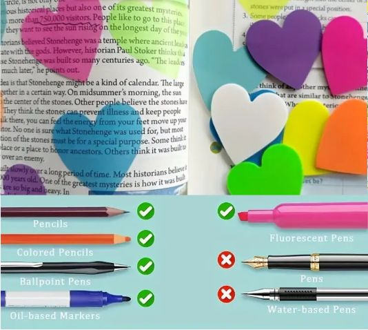 8-Color Heart-Shaped Sticky Notes - Waterproof & Transparent Index Tabs For Books, Office, Study, Creative Markers (Fluorescent & Pastel Colors)_voghion.com