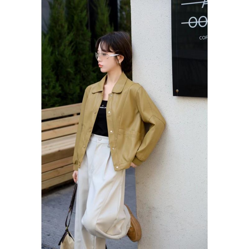 Veste courte d'hiver en cuir PU pour femme, ample et tendance, style moto, décontractée, collection 2024_voghion.com