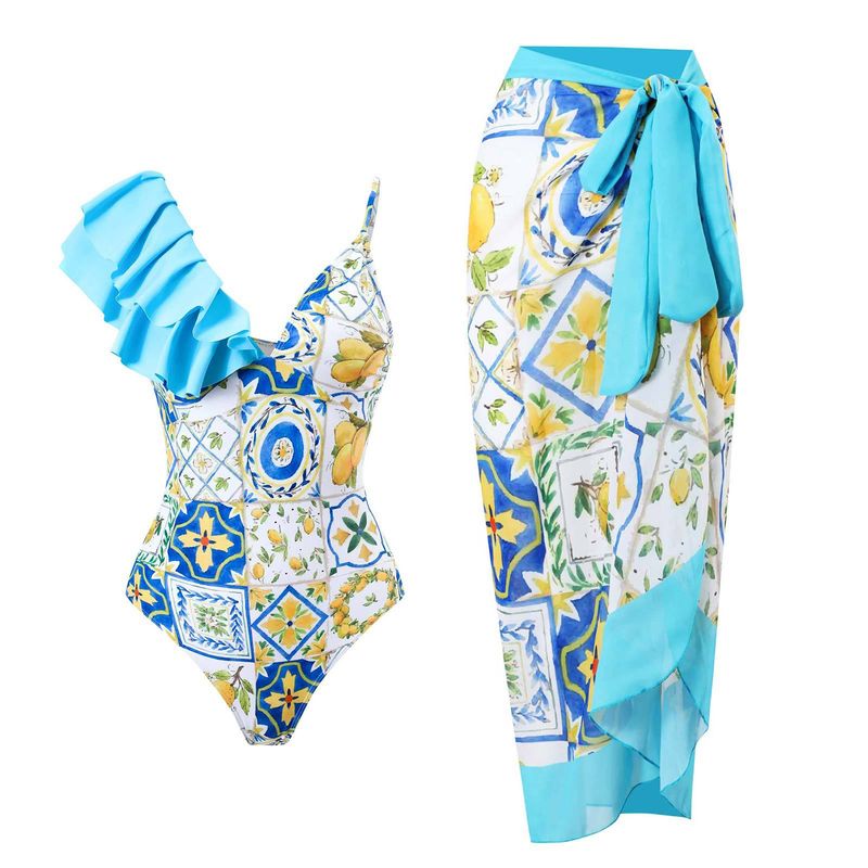 Women's Strap Bodysuit Chiffon Skirt Sunscreen Swimsuit_voghion.com