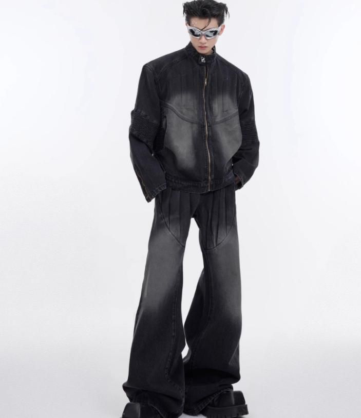 Men's Clothing Special Offer Heavy Retro Distressed Deconstructed Denim Suit Three Dimensional Relief Design Jacket Coat Men Trend_voghion.com