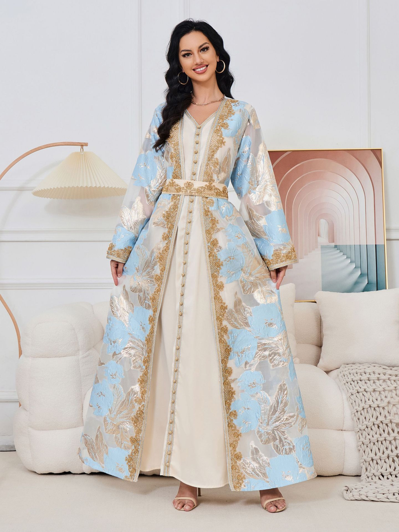 Ženska odjeća Ženski muslimanski ogrtač Ženska duga suknja Elegantna svečana haljina s velikim perlama Haljina_voghion.com