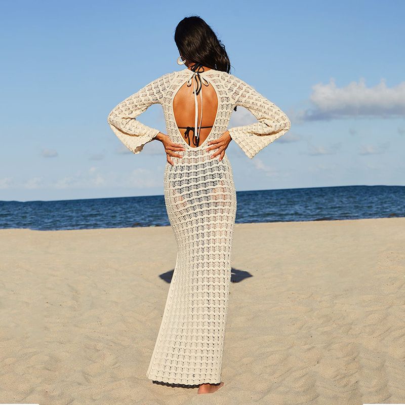 Elegantes rückenfreies Strandkleid – Sexy Bikini-Überzug aus Strick und Häkelarbeit mit Sonnenschutz, leicht und atmungsaktiv für Damen_voghion.com