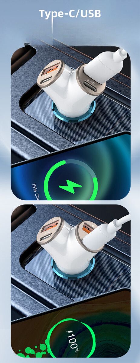 New Y-shaped Four Port 78W Super Fast Charging Car Phone Charger_voghion.com