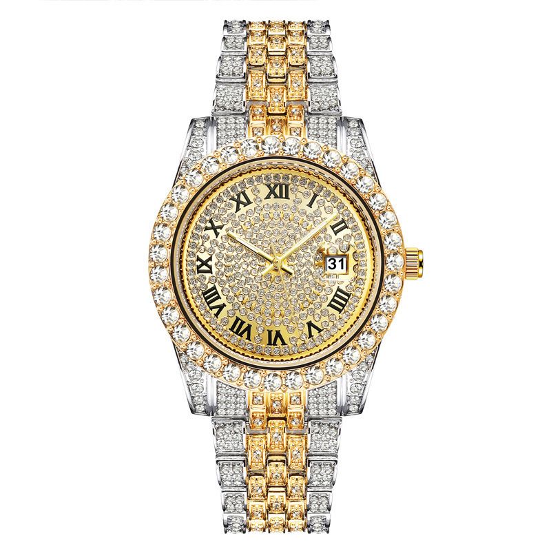 Men's Luxury Quartz Watch With Diamond Accents, Date Display, And 30M Water Resistance - Stylish Hip Hop Fashion Timepiece_voghion.com