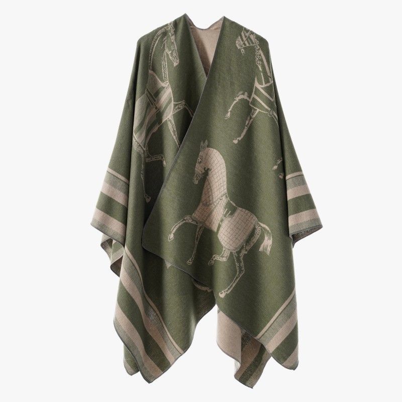 2024 Moda Caldo Scialle Cavallo Grafico Avanzato Versatile Mantello Viaggio Antifreddo Cappotto Esterno_voghion.com