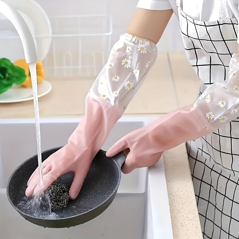 Durable Waterproof PVC Cleaning Non-Slip Dishwashing For Kitchen Household Laundry Multipurpose Utility Gloves_voghion.com