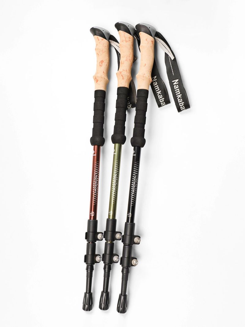 Aluminiumlegierung Dreiteiliger Teleskop-Außenverschluss Wandern Gerader Griff Kletterstock Spazierstock_voghion.com