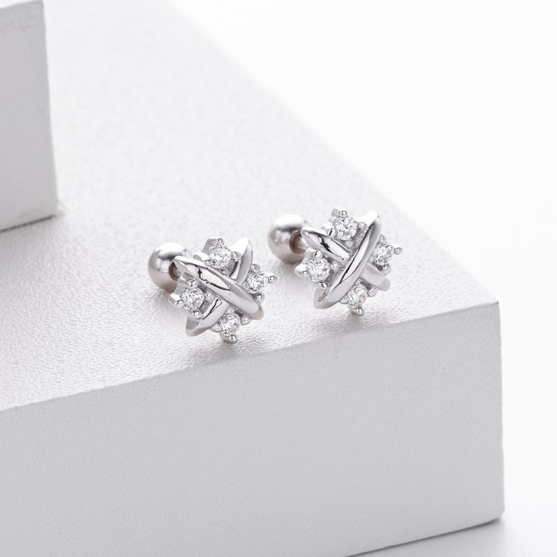 Damenschmuck X-förmige Sternohrringe aus 925er Sterlingsilber mit Zirkonia, elegant und vielseitig für den täglichen Gebrauch, passend zu allen Accessoires_voghion.com