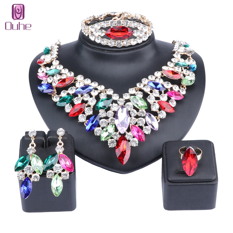 Set di gioielli da sposa in cristallo Collana da sposa Orecchini per spose Accessori per feste Strass Decorazione Regalo Set da donna_voghion.com