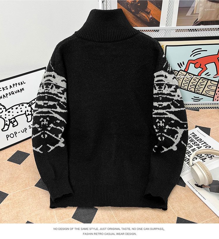 Herren-Vintage-Cardigan mit Schmetterlings-Reißverschluss – Weicher, wachsartiger Strickpullover für Herbst/Winter (Schwarz/Grau, M-XXL)_voghion.com