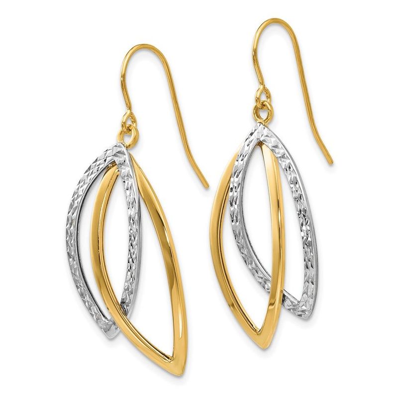 14K Two-tone Polished And Textured Shepherd Hook Earrings_voghion.com