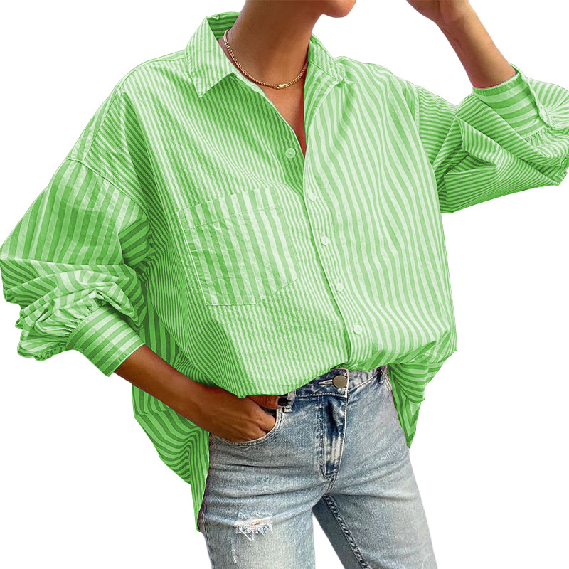 Abbigliamento da donna Camicia stile semplice e alla moda Camicia a righe a maniche lunghe_voghion.com