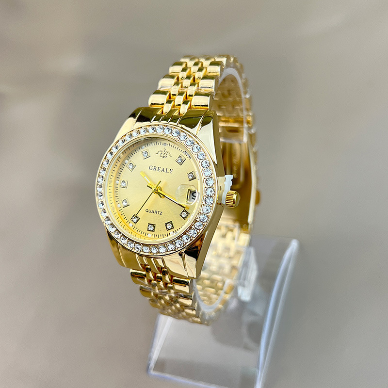 Ceas de damă din seria Lao Jia cu bandă de oțel cu împânzire cu diamante, calendar nou rezistent la apă, ceas casual multifuncțional_voghion.com