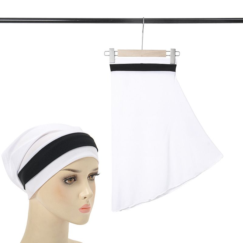 two-color stitching turban hat Muslim big hat two-piece set women's four-season pullover hat in stock_voghion.com