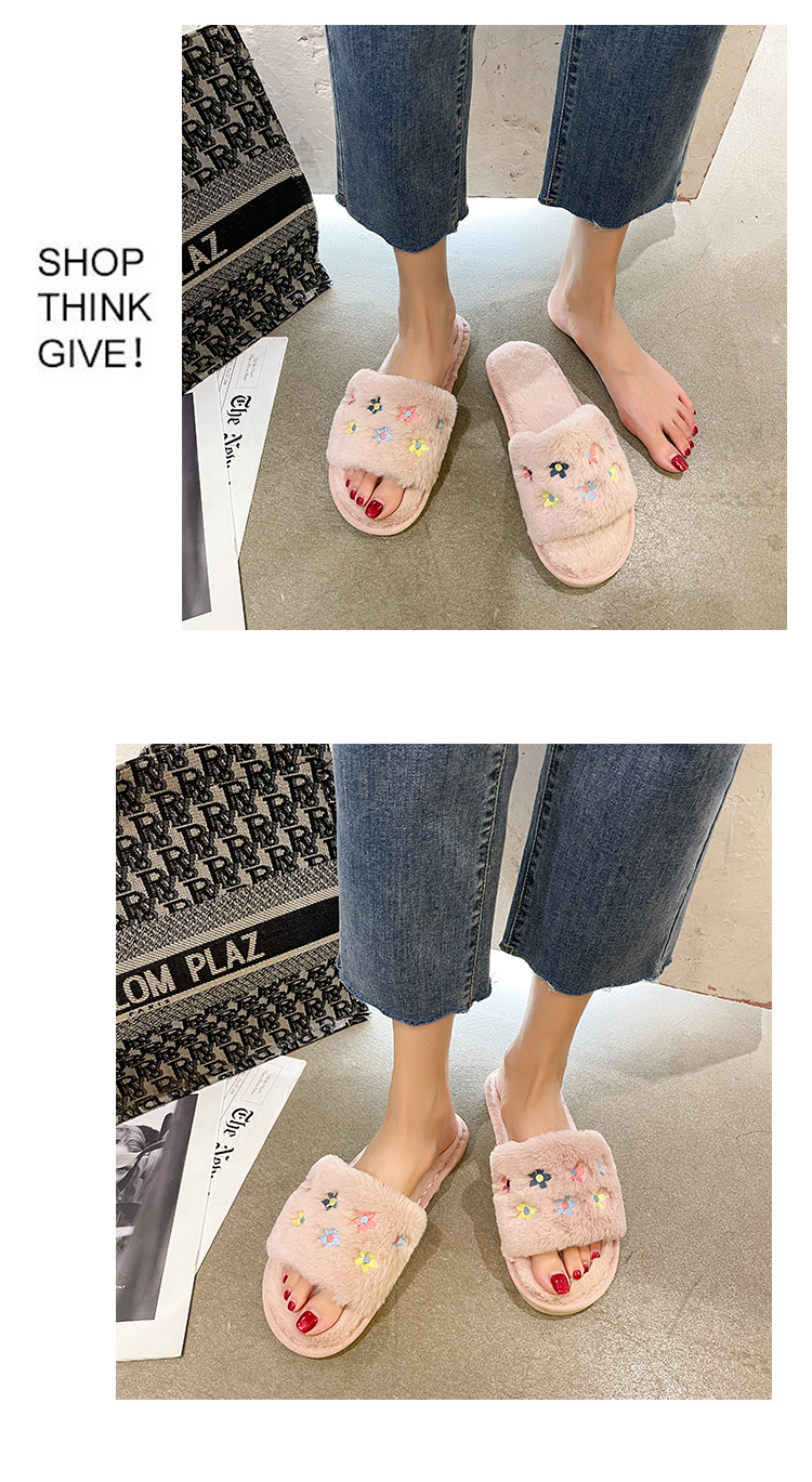 Pantofole in pelliccia Produttori da donna Autunno e inverno Nuova casa Ricamo per interni Punta aperta Una parola Cotone caldo per_voghion.com