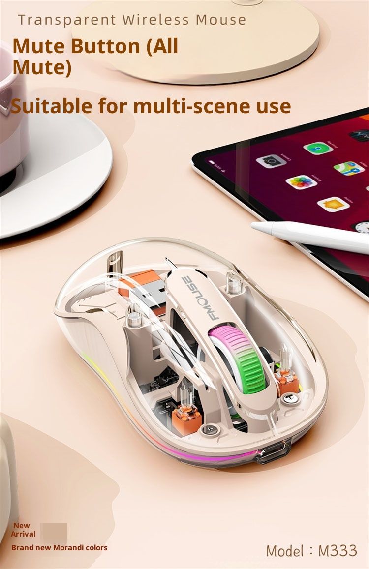 Digitex Digitex M333 Wireless Bluetooth Three-Mode Transparent Mouse TYPE-C Rechargeable Bass Tablet Laptop Office_voghion.com