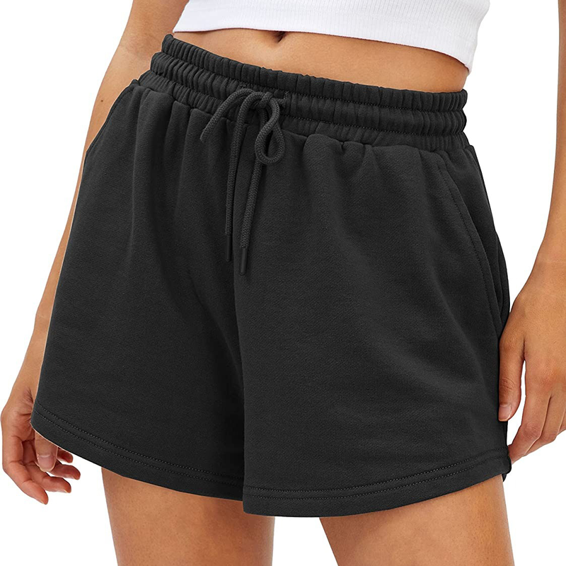 Pantaloncini da fitness da allenamento con tasche a vita alta da corsa elasticizzati sportivi da donna_voghion.com