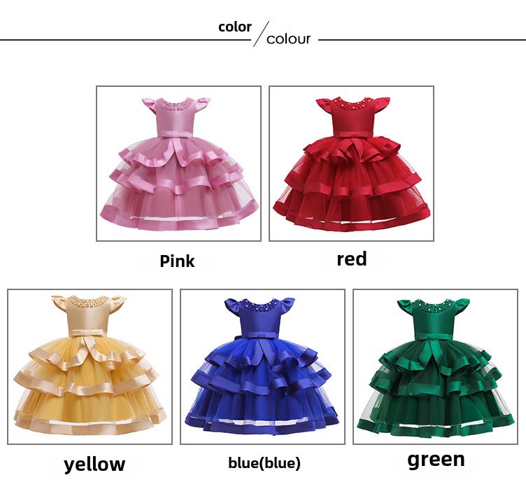 Robe de spectacle perlée pour enfants européens et américains, robe bouffante multicouche pour fille, robe de Noël pour enfants_voghion.com