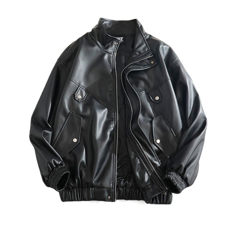 Suitable For All Seasons American Style PU Cool Handsome Flight Jacket Streetwear Motorcycle Sheepskin Pattern Coat Men Autumn Winter Trendy_voghion.com