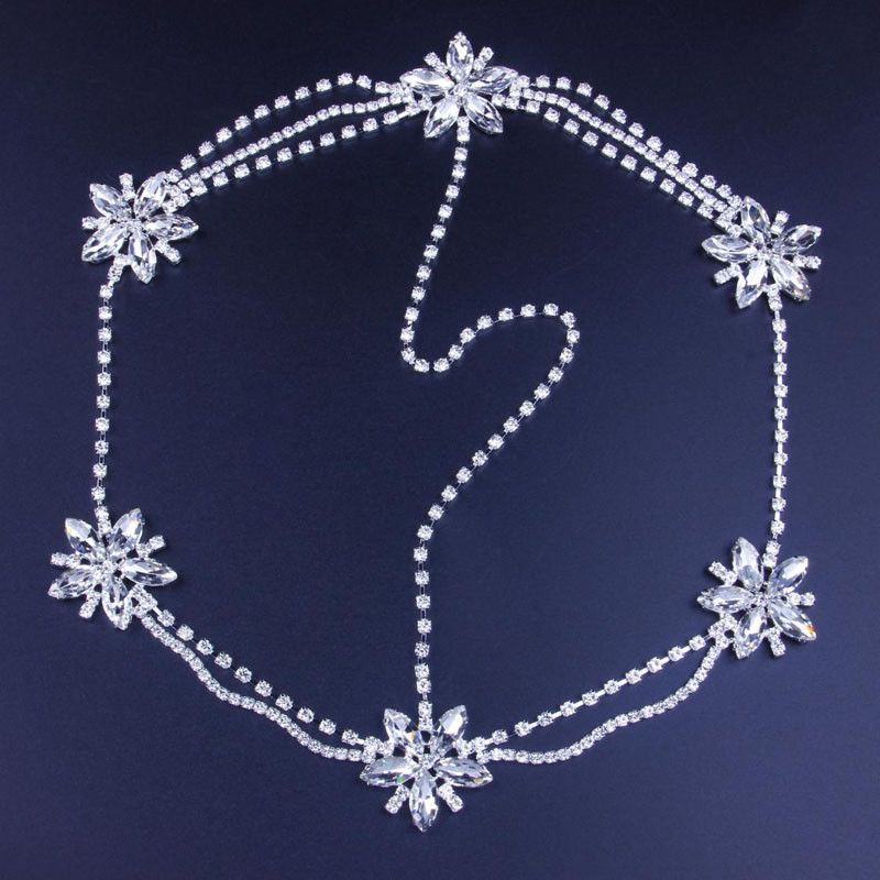 Moda vendita calda copricapo fiore strass catena per capelli temperamento semplice strass accessori per capelli fascia per capelli femminile Invia catena_voghion.com