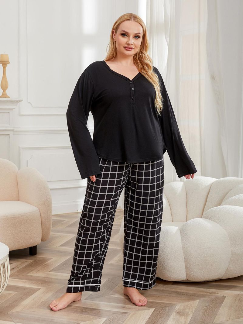 Damen-Schlafanzug in Übergröße, Herbst und Winter, lässig, locker, übergroß, mit langen Ärmeln und Hose_voghion.com