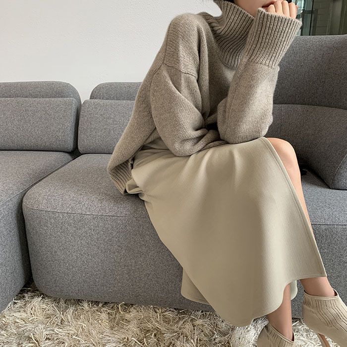 Maglione oversize da donna in misto cashmere con collo alto - Pullover morbido e ampio in maglia con motivo 3D, caldo top casual invernale_voghion.com
