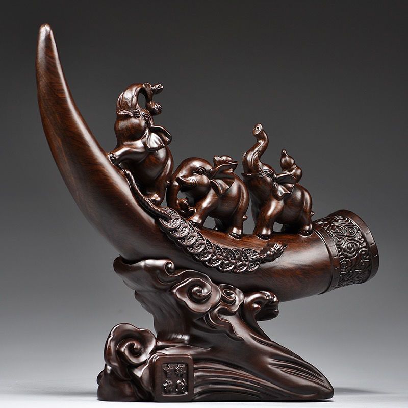Rosewood Carved Small Ivory Ornament Solid Wood Lucky Elephant Home Office Decoration Living Room Gift Craft_voghion.com