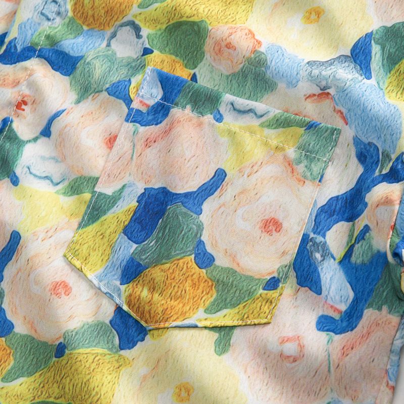 Abbigliamento maschile Abito in seta ghiacciata Camicia estiva a maniche corte da uomo ad asciugatura rapida, ampia taglia, pantaloncini da spiaggia floreali, coppia, coordinato, due pezzi_voghion.com