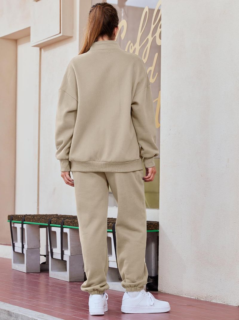 2023 New Women's Solid Color Pocketless Sweater Pants Sweatshirt Set_voghion.com