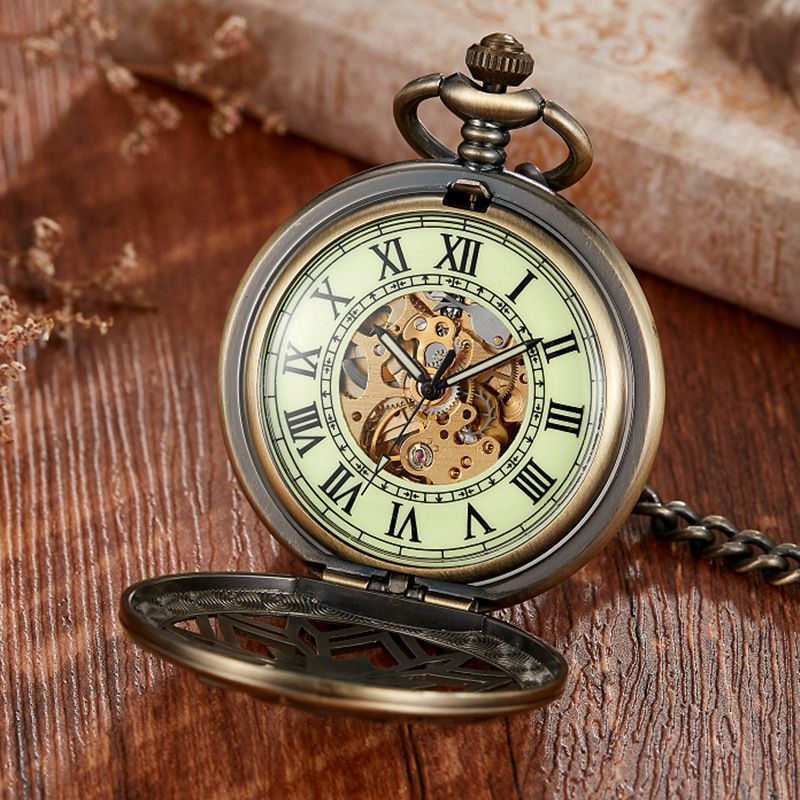 New Product Prismatic Hollow Flip Cover Roman Numerals Luminous Fully Automatic Mechanical Pocket Watch_voghion.com