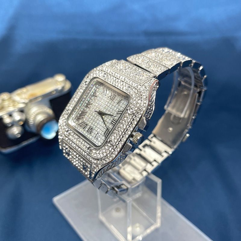Ceasuri Pentru Bărbați Ceas cu quartz Ceas de bărbați cu stea cu stea de lux, mare, pătrat, cu împrejmuire cu diamante_voghion.com