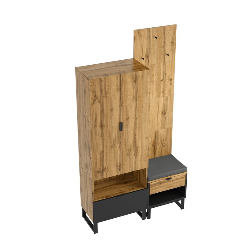 Ensemble Garderoben avec banc à chaussures et coussin, accessoires suspendus à l'avant, tiroirs et étagères réglables_voghion.com
