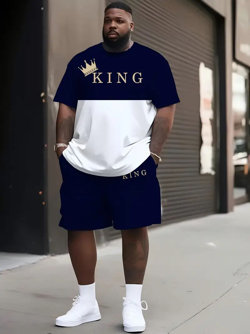 Herrenbekleidung Plus Size Sommer T-Shirt Shorts Anzug Muster Buchstabe 3D Digitaldruck Lässiger Strandhosenanzug_voghion.com