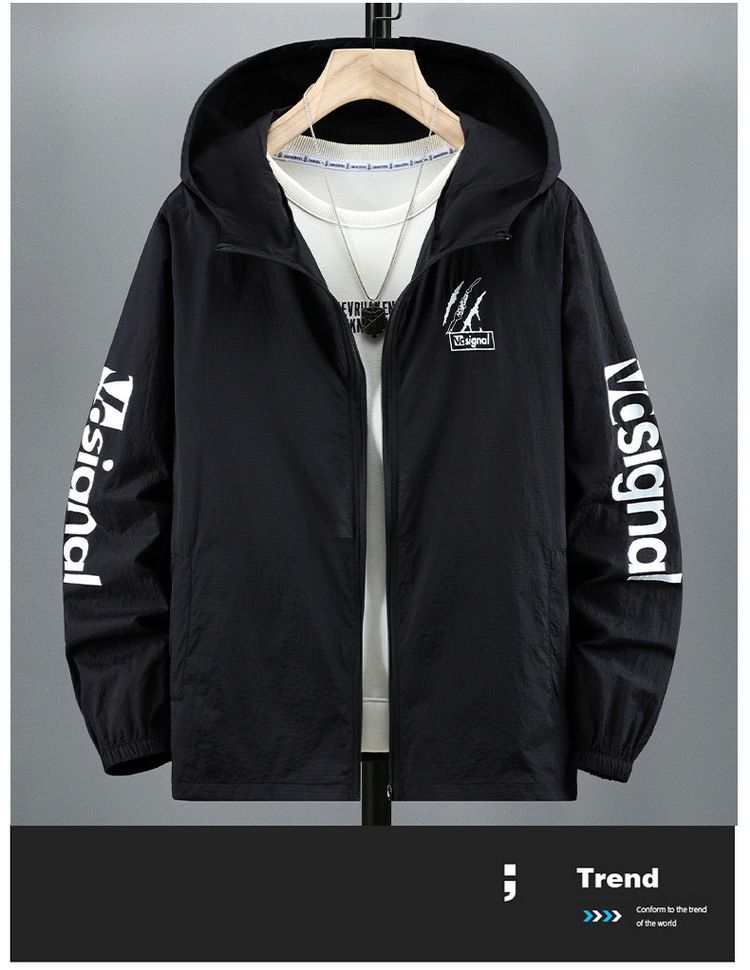 Men's Plus Size Summer Sun Protection Hooded Jacket With Zipper - Lightweight, Breathable & UV Protection For Big & Tall (4XL-10XL)_voghion.com