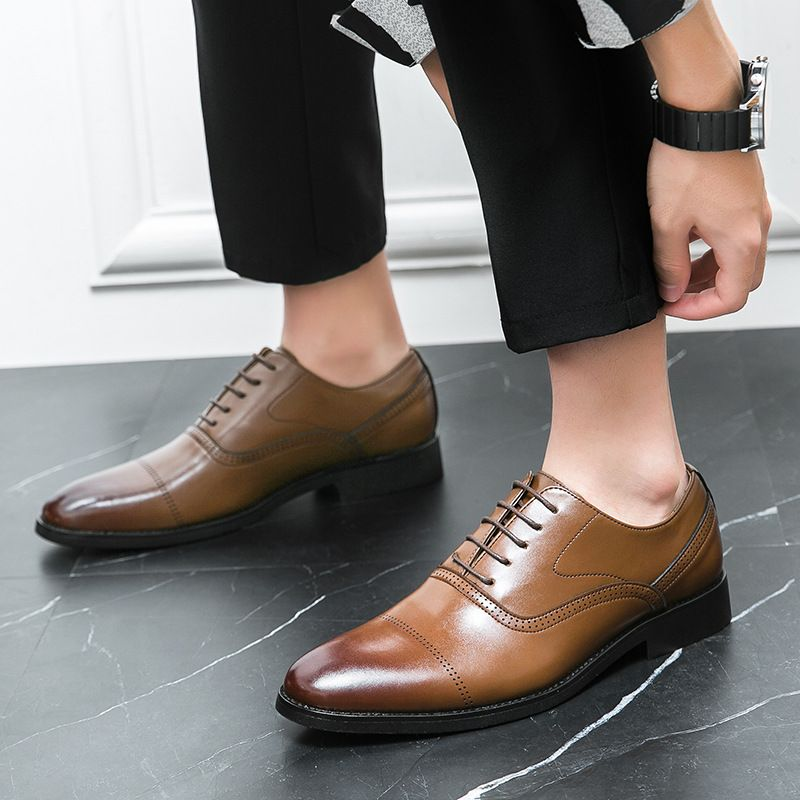 Large size business Men's fashion formal Oxford simple pure color lace-up leather shoes_voghion.com