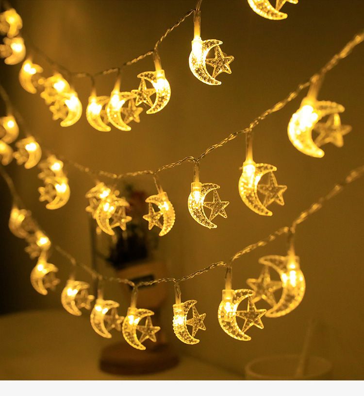 Guirnalda de luces LED de estrellas y lunas, guirnalda de luces de estrellas y lunas, luces decorativas de Oriente Medio para festivales navideños, pequeñas luces de colores de estrellas y lunas_voghion.com