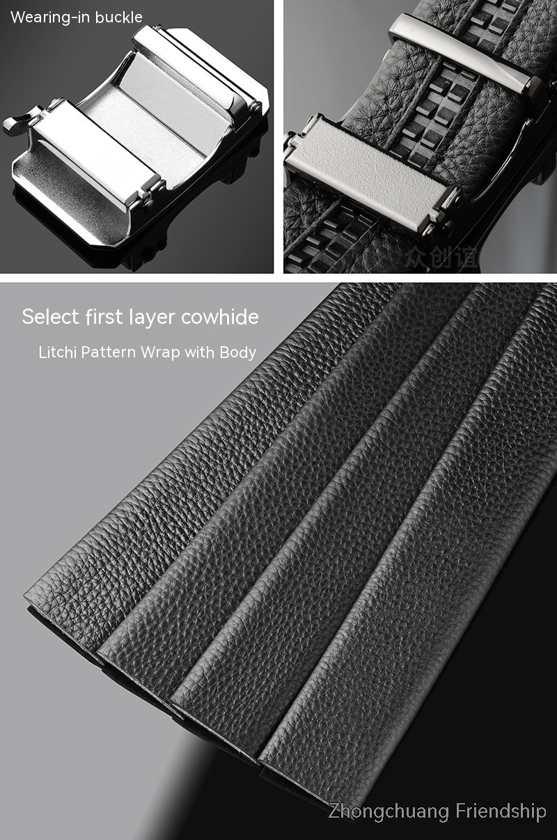 New Men's Leather Belt, Born in The Year of The Tiger, Automatic Buckle for Underwear, Tiger Head Logo, Lychee Pattern Edging Belt_voghion.com