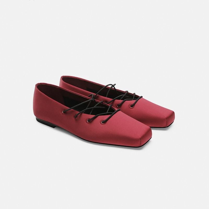 Frühling Sommer Neue ~ Seide Satin Square Toe Lace-Up Ballett Für Frauen 2025 Neue Casual Outdoor Flache Schuhe_voghion.com